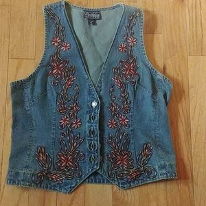 VINTAGE Cattlelac Ranch embroidery denim vest